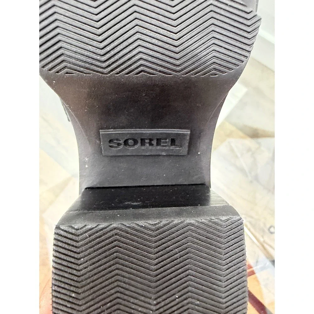 Sorel Brex Slide Sandal Black Croc Embossed Leather Platform Heel NL5085-010 7.5